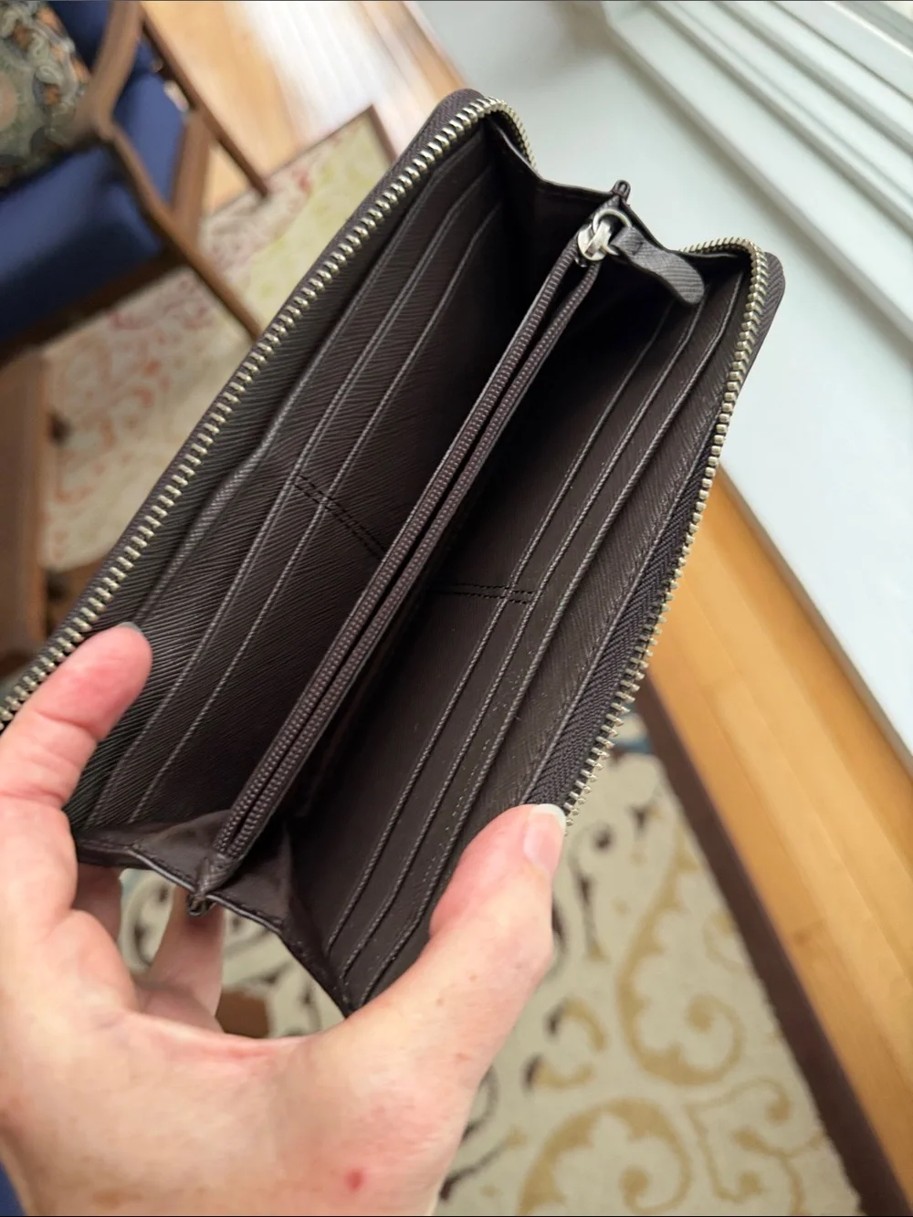 Coach Brown and Tan Signature Zip Wallet